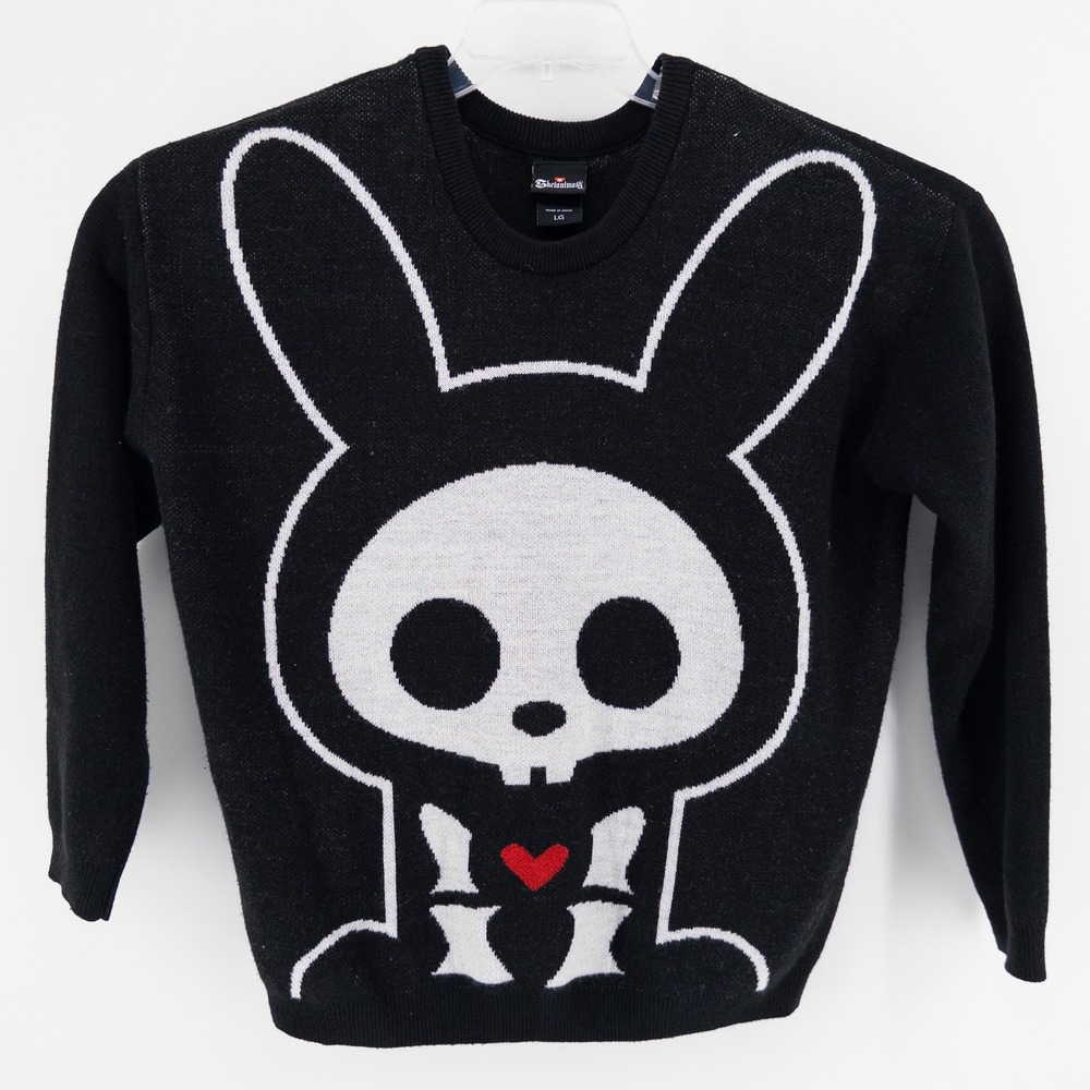 Skelanimals Large Sweater Black Jack the Rabbit Skeleton Graphic Emo Goth READ‎